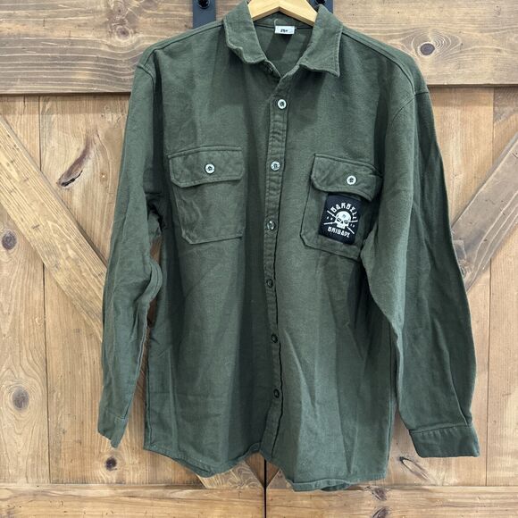 Barbell Brigade Flannel Long Sleeve button up Shacket Mens Size 2XL Army Green - Picture 1 of 4